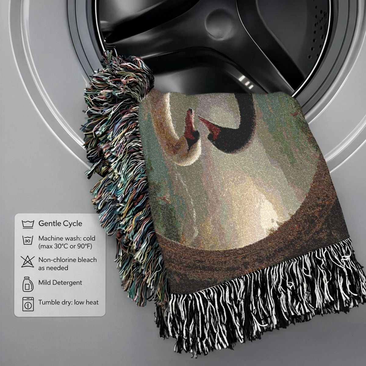 Black and White Swan Woven Blanket - Romantic Heart Couple Cotton Throw Tapestry