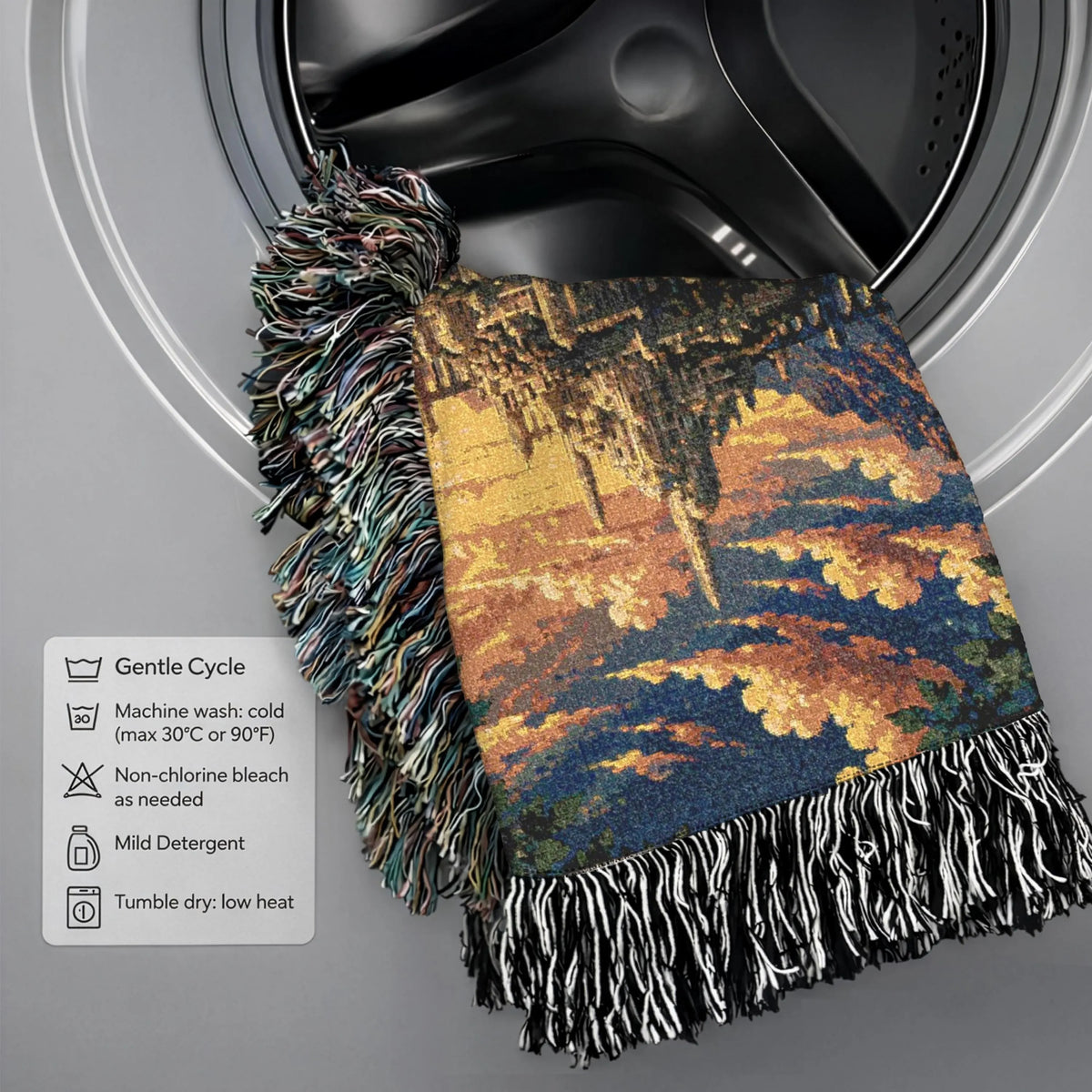 White Stag Woven Blanket - Fantasy Castle Sunset Cotton Throw Tapestry